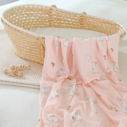 Pink Bunny Bamboo Muslin Swaddle Blanket