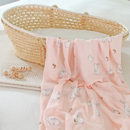 Pink Bunny Bamboo Muslin Swaddle Blanket