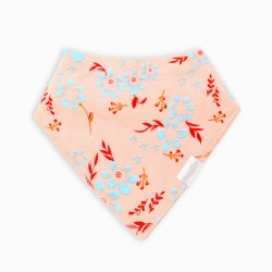 Organic Cotton Bandanna Bib Coral Blue Florals