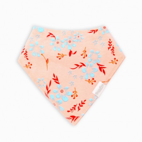 Organic Cotton Bandanna Bib Coral Blue Florals