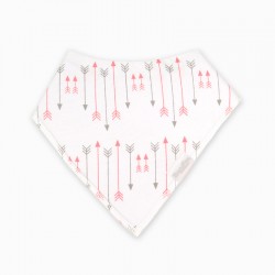 Organic Cotton Bandanna Bib Coral & Grey Arrows