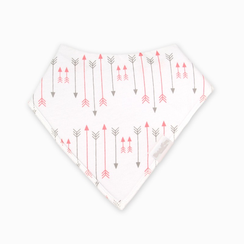 Organic Cotton Bandanna Bib Coral & Grey Arrows