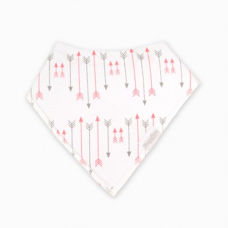 Organic Cotton Bandanna Bib Coral & Grey Arrows