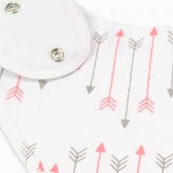 Organic Cotton Bandanna Bib Coral & Grey Arrows