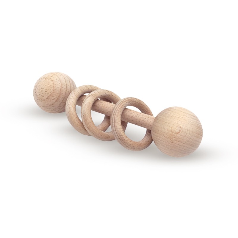 Beech wood teething rattle