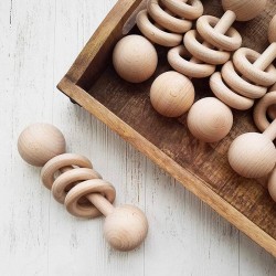 Beech wood teething rattle