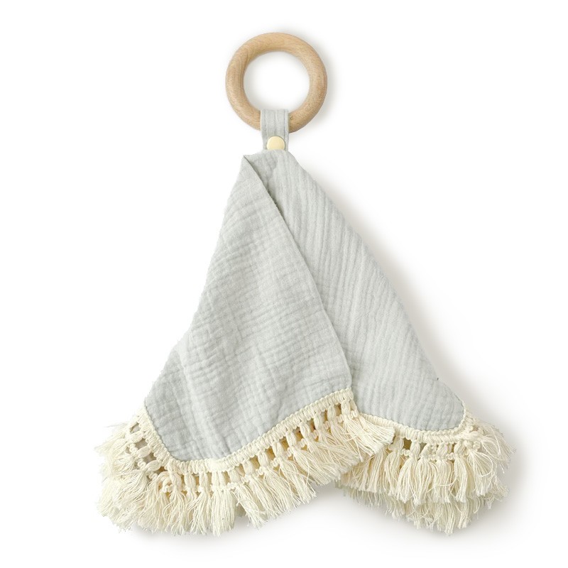 Muslin and Beech Wood Teether Grey