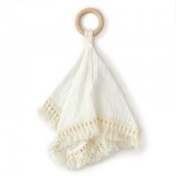 Muslin and Beech Wood Teether White